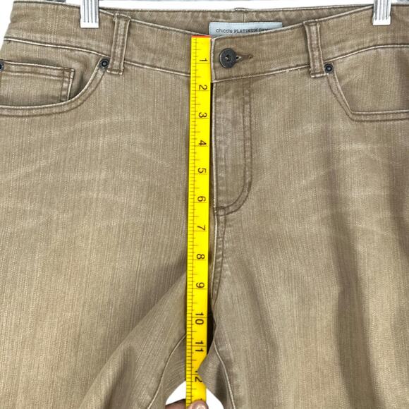 Chicos Platinum Denim Ultimate Fit Slim Leg Beige Classic Fit Pants Size 8 Short - Picture 7 of 8